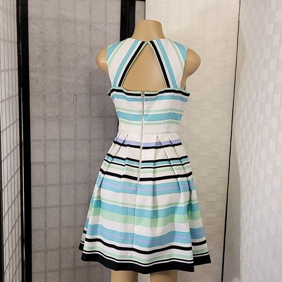 BRAND NEW DANNY AND NICOLE SPEARMINT MULTI STRIPE A-LINE DRESS - Picture 8 of 15
